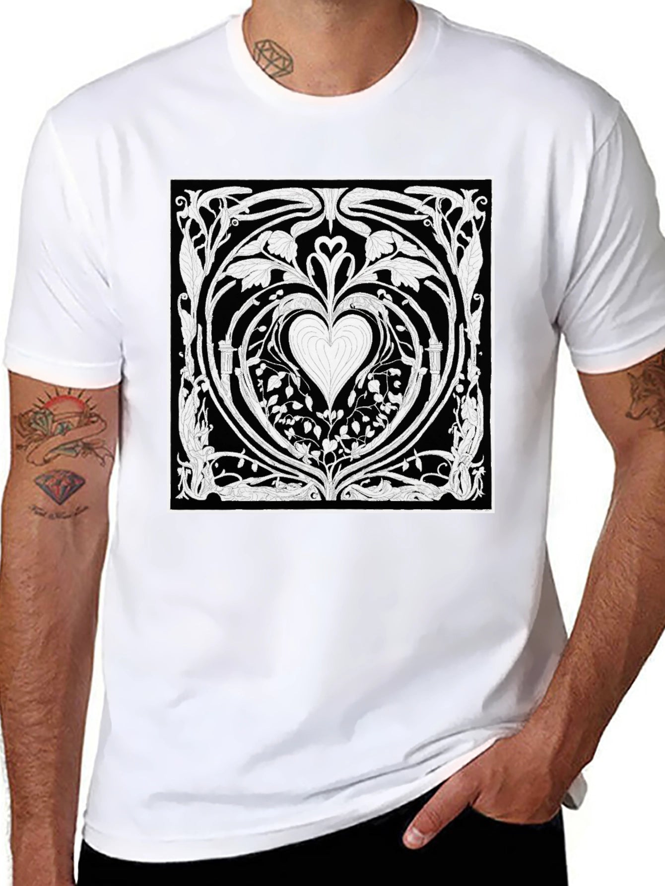 Heart Art Nouveau T-Shirt - Black