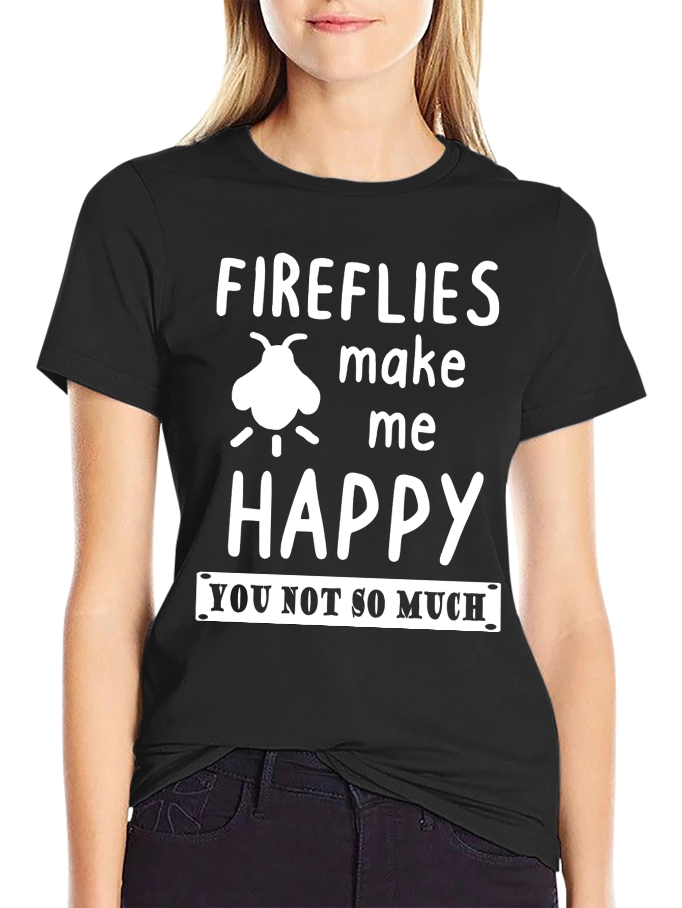 Fireflies Make Me Happy Graphic Tee - Black