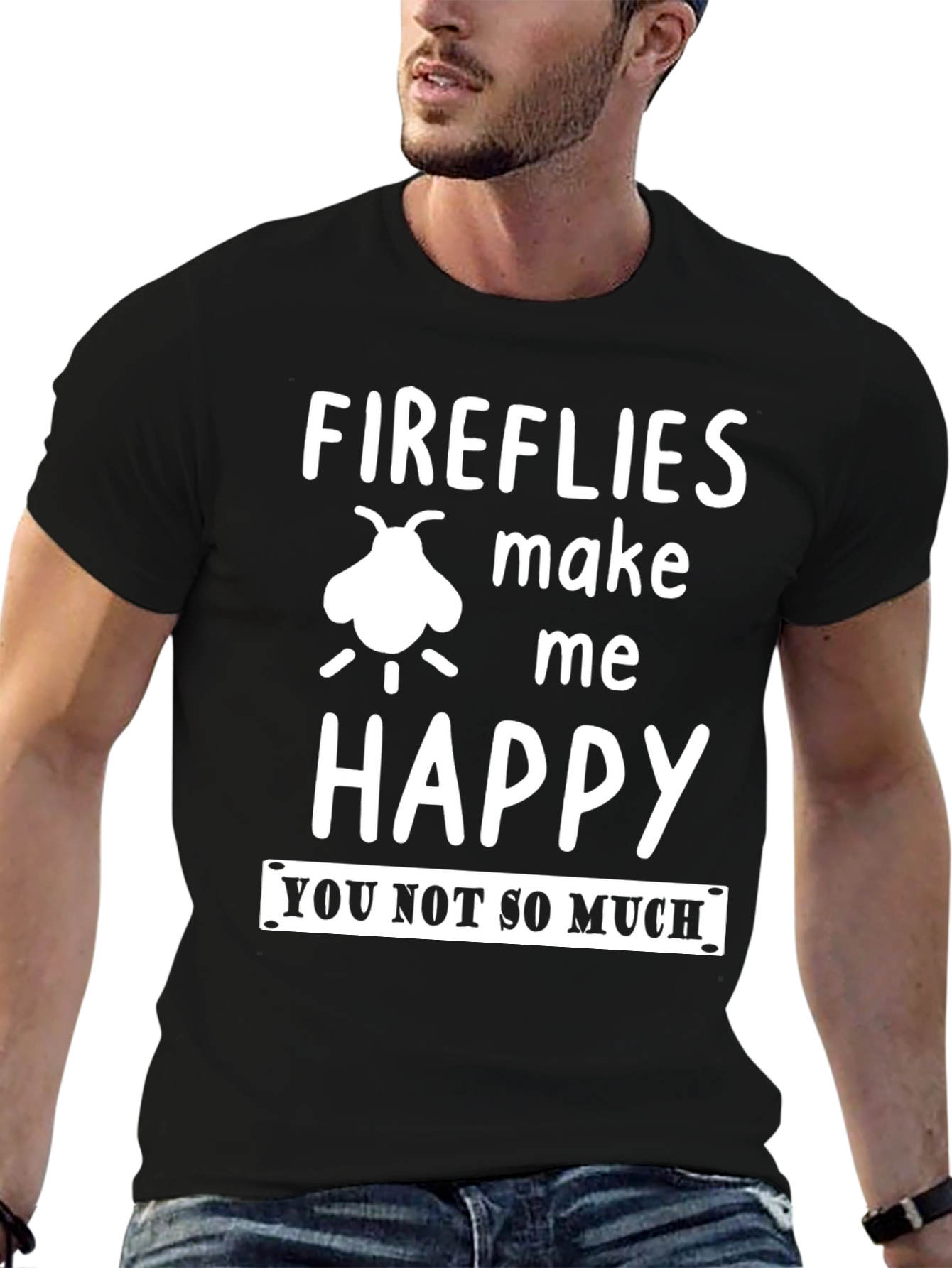 Fireflies Make Me Happy Graphic Tee - Black