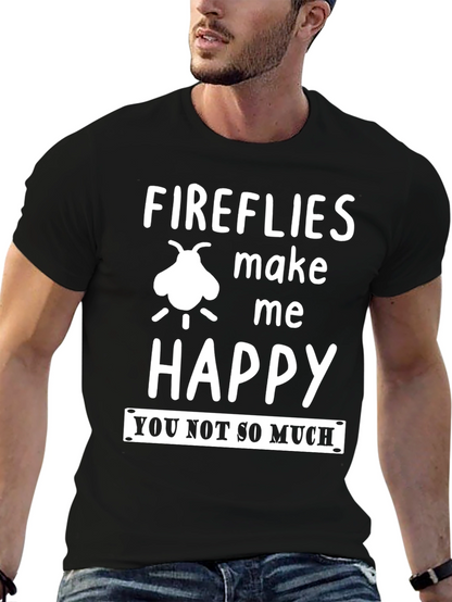 Fireflies Make Me Happy Graphic Tee - Black