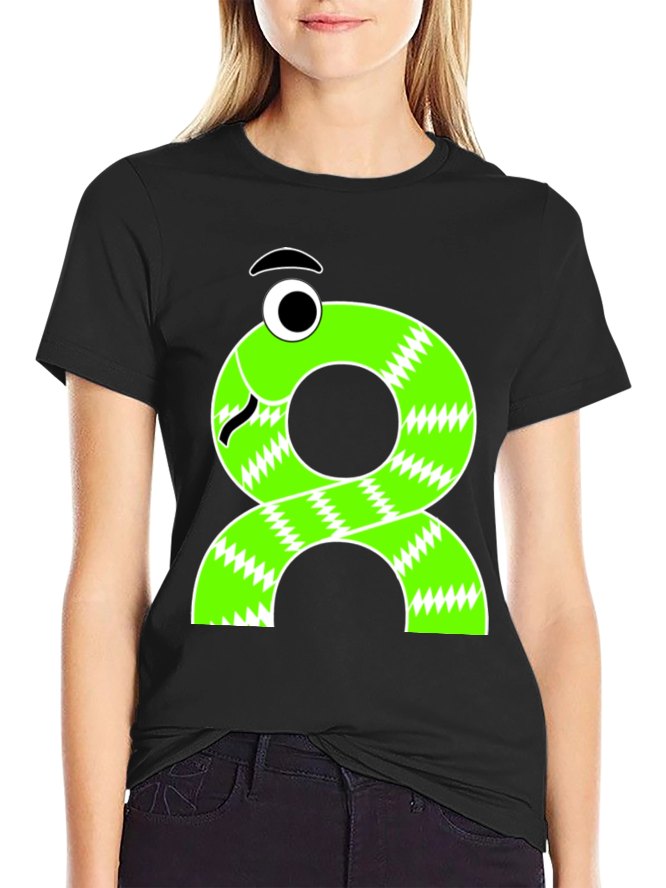 Funny Cartoon Snake T-Shirt - Black Cotton Tee