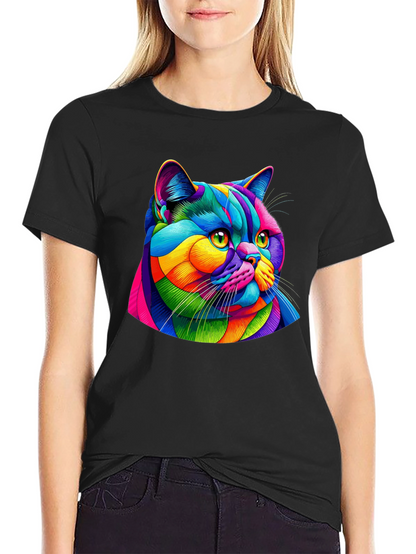 Vibrant Cat Graphic Tee - Mens Black T-Shirt