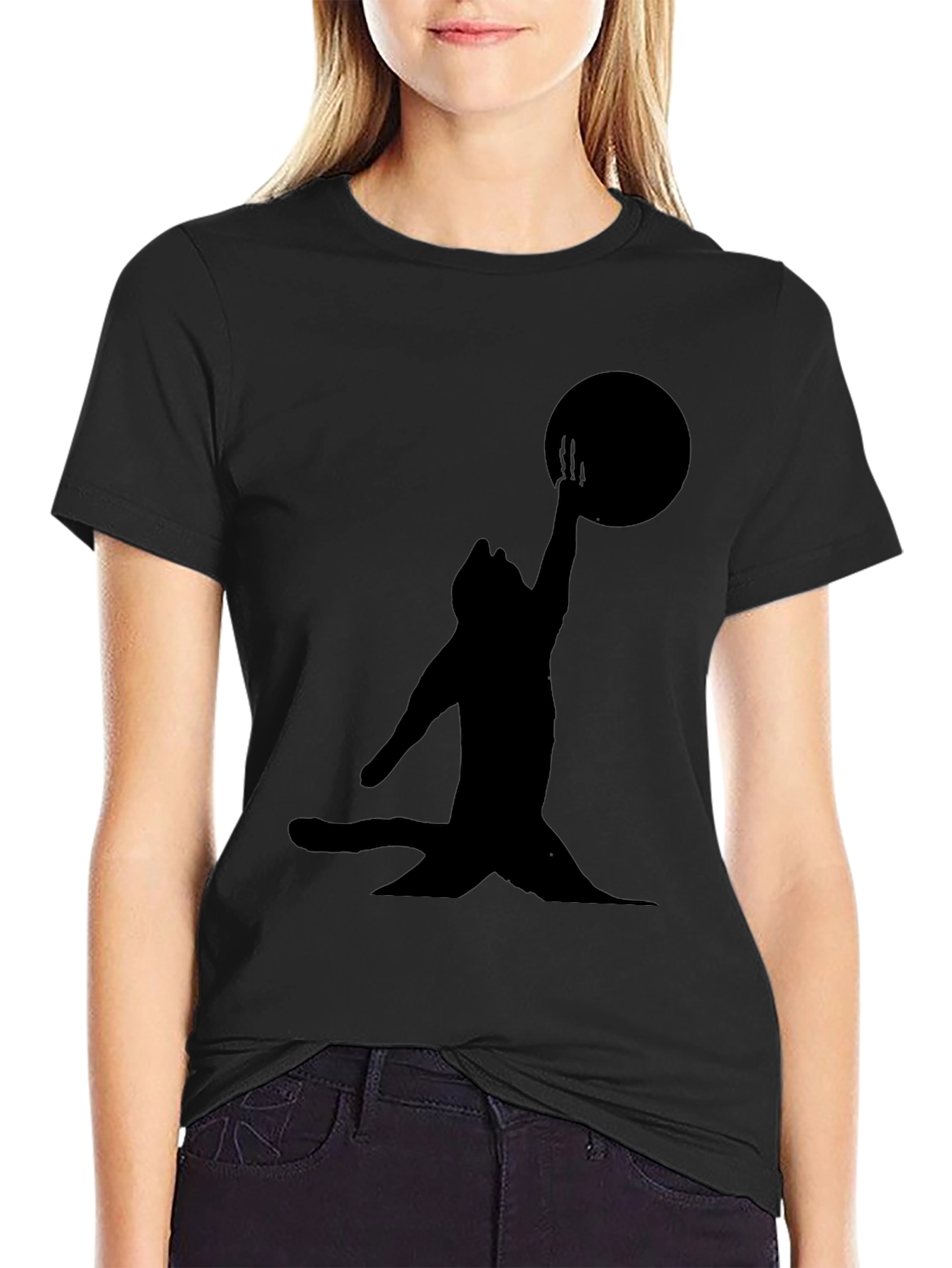 Black Cat Reaching for Moon T-Shirt