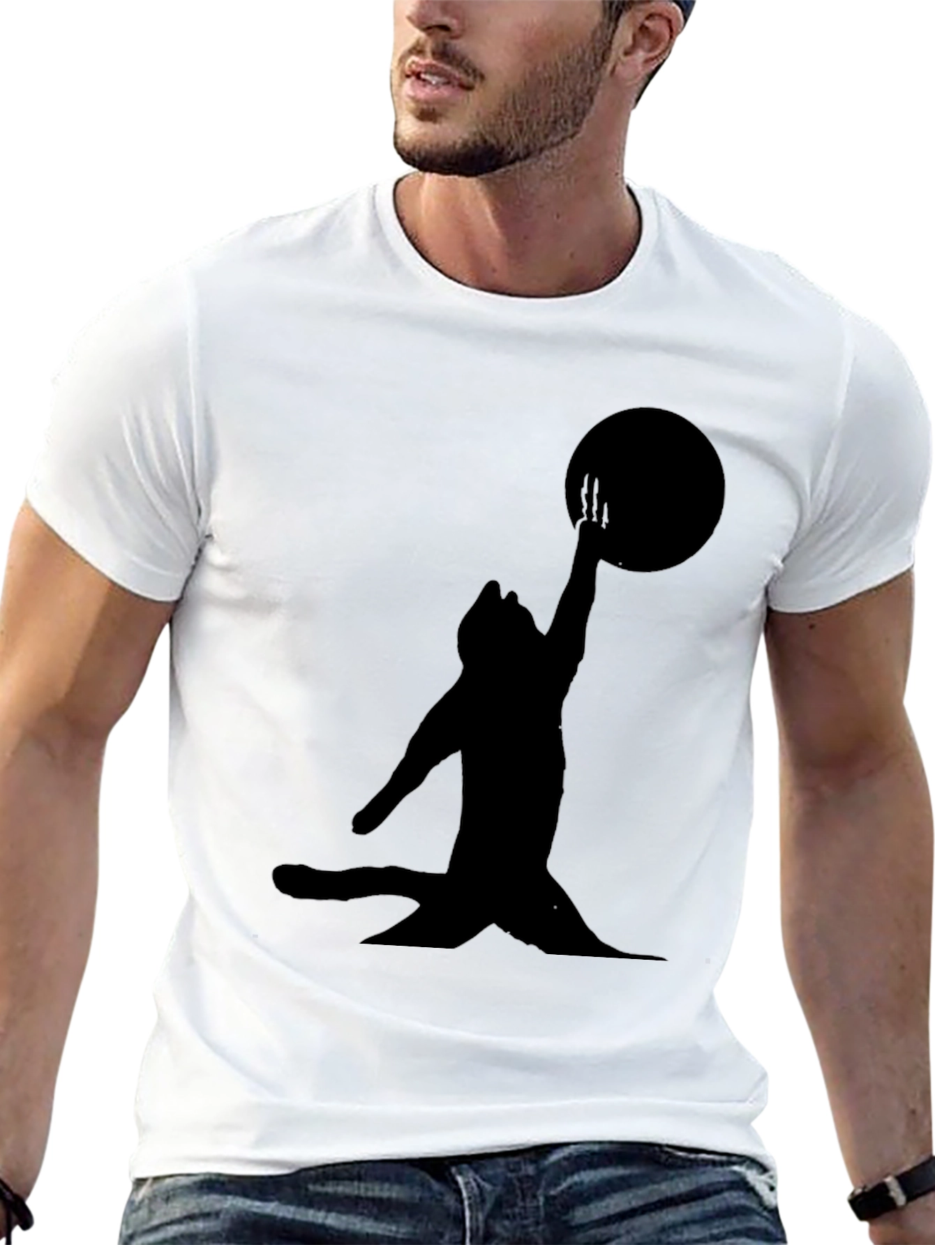 Black Cat Reaching for Moon T-Shirt