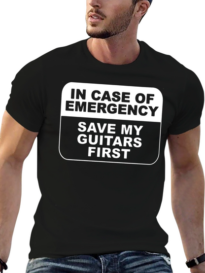 In Case of Emergency Save My Guitars Black T-Shirt