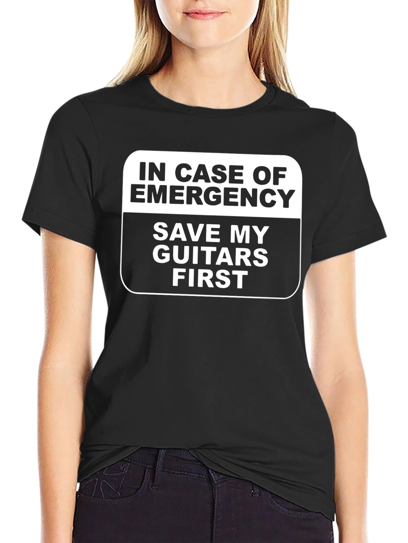 In Case of Emergency Save My Guitars Black T-Shirt