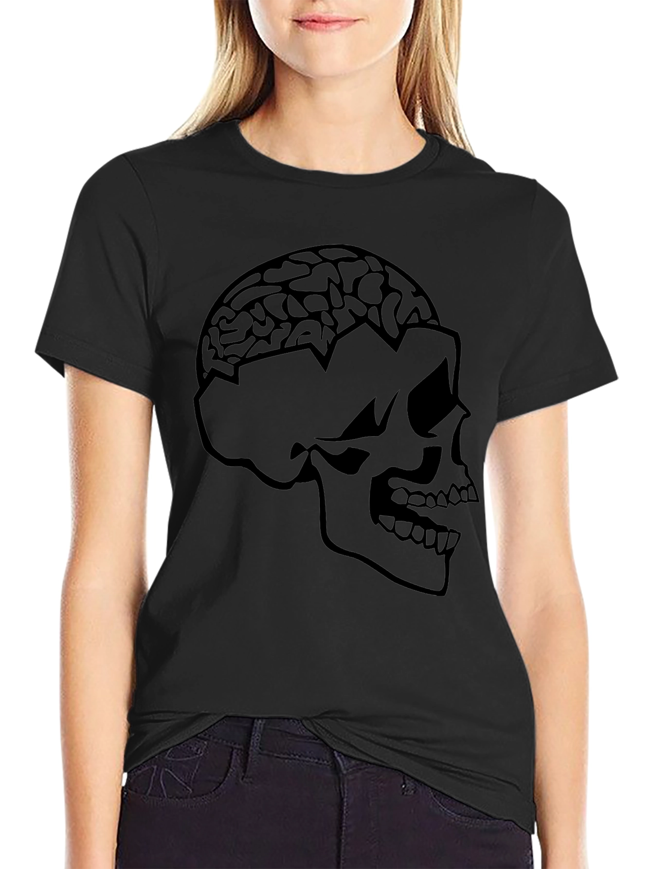 Skull Brain Graphic Tee - Edgy Black T-Shirt
