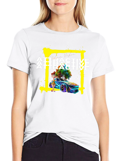 Attractive Cartoon Car Graphic Tee - Soft Cotton