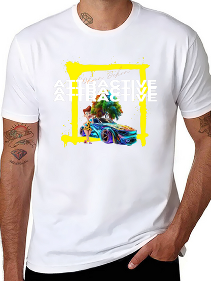 Attractive Cartoon Car Graphic Tee - Soft Cotton