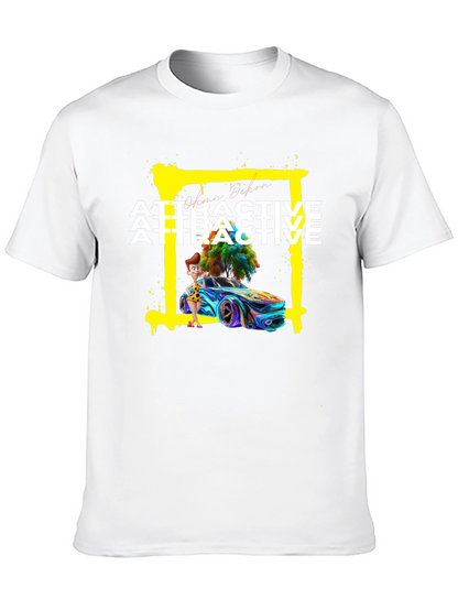 Attractive Cartoon Car Graphic Tee - Soft Cotton