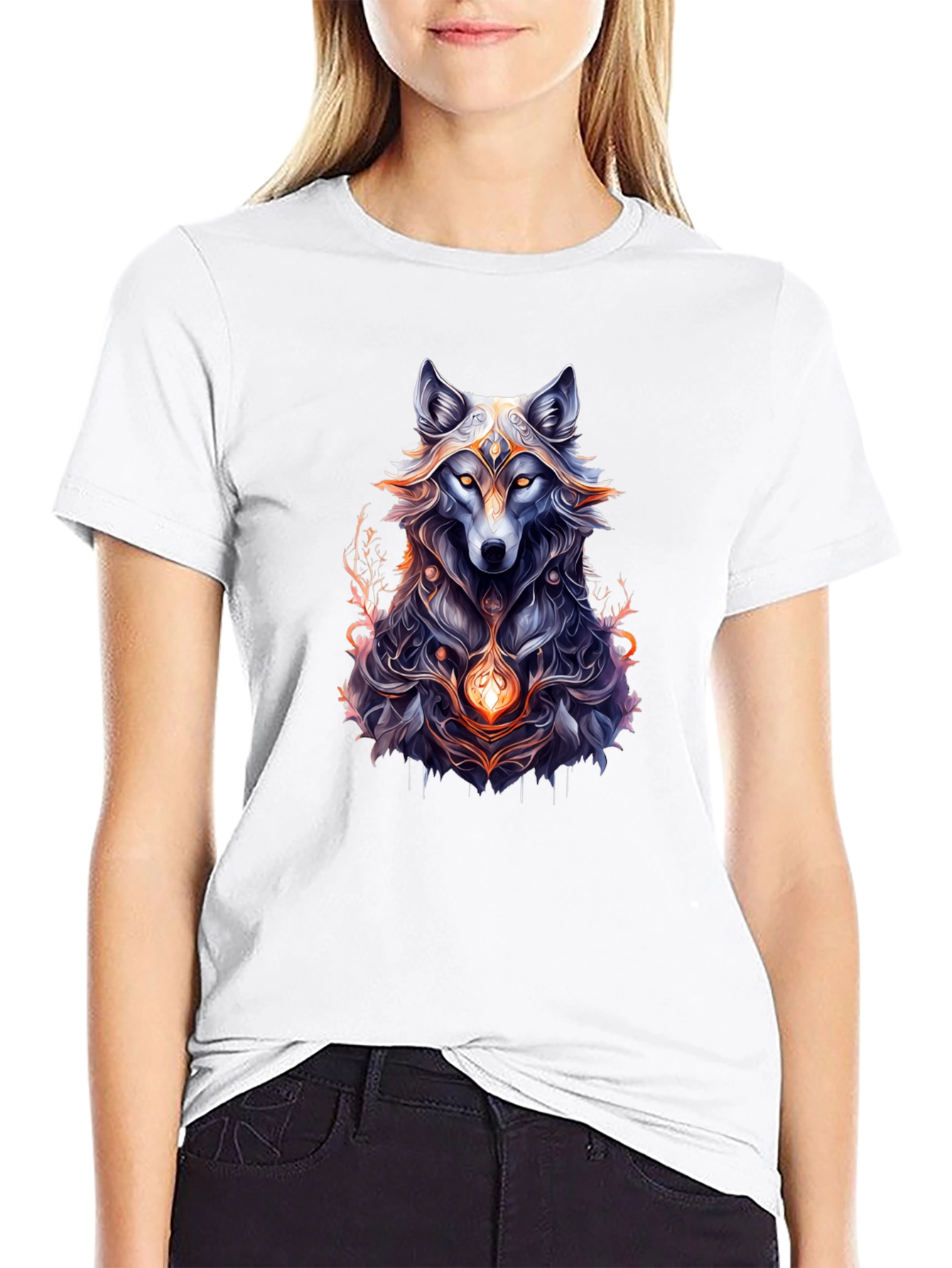Mystic Wolf Graphic Tee - Black Cotton Comfort