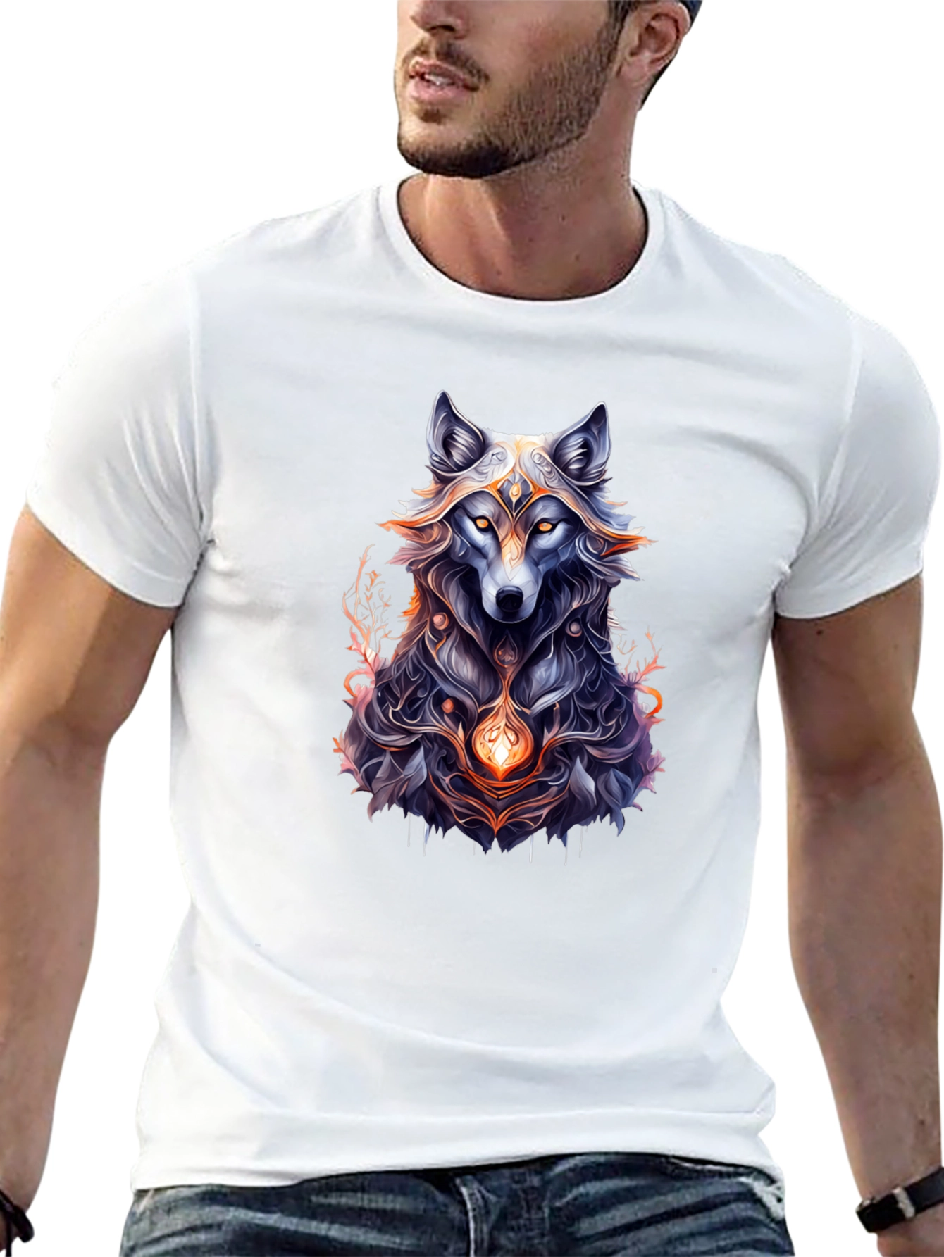 Mystic Wolf Graphic Tee - Black Cotton Comfort