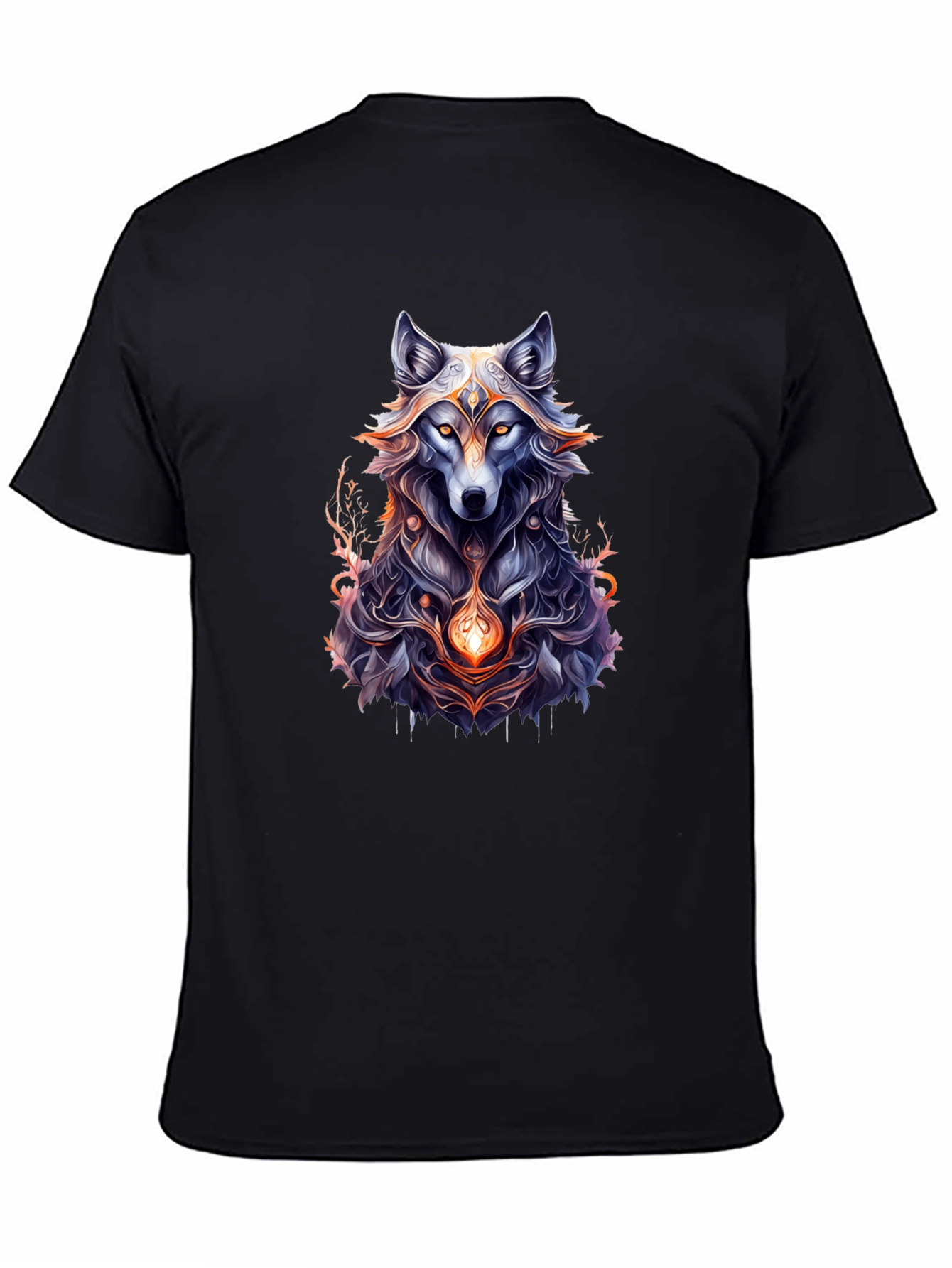 Mystic Wolf Graphic Tee - Black Cotton Comfort