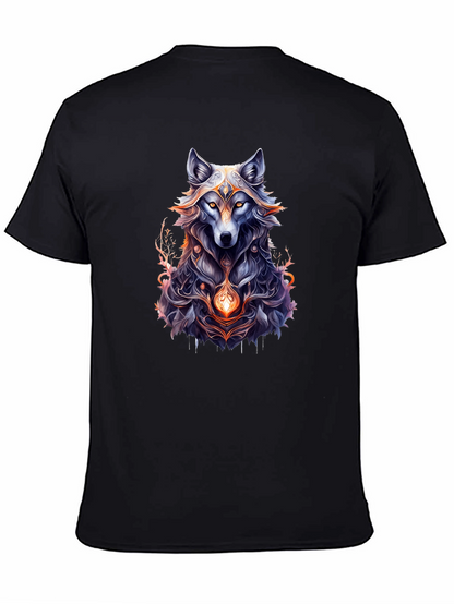Mystic Wolf Graphic Tee - Black Cotton Comfort