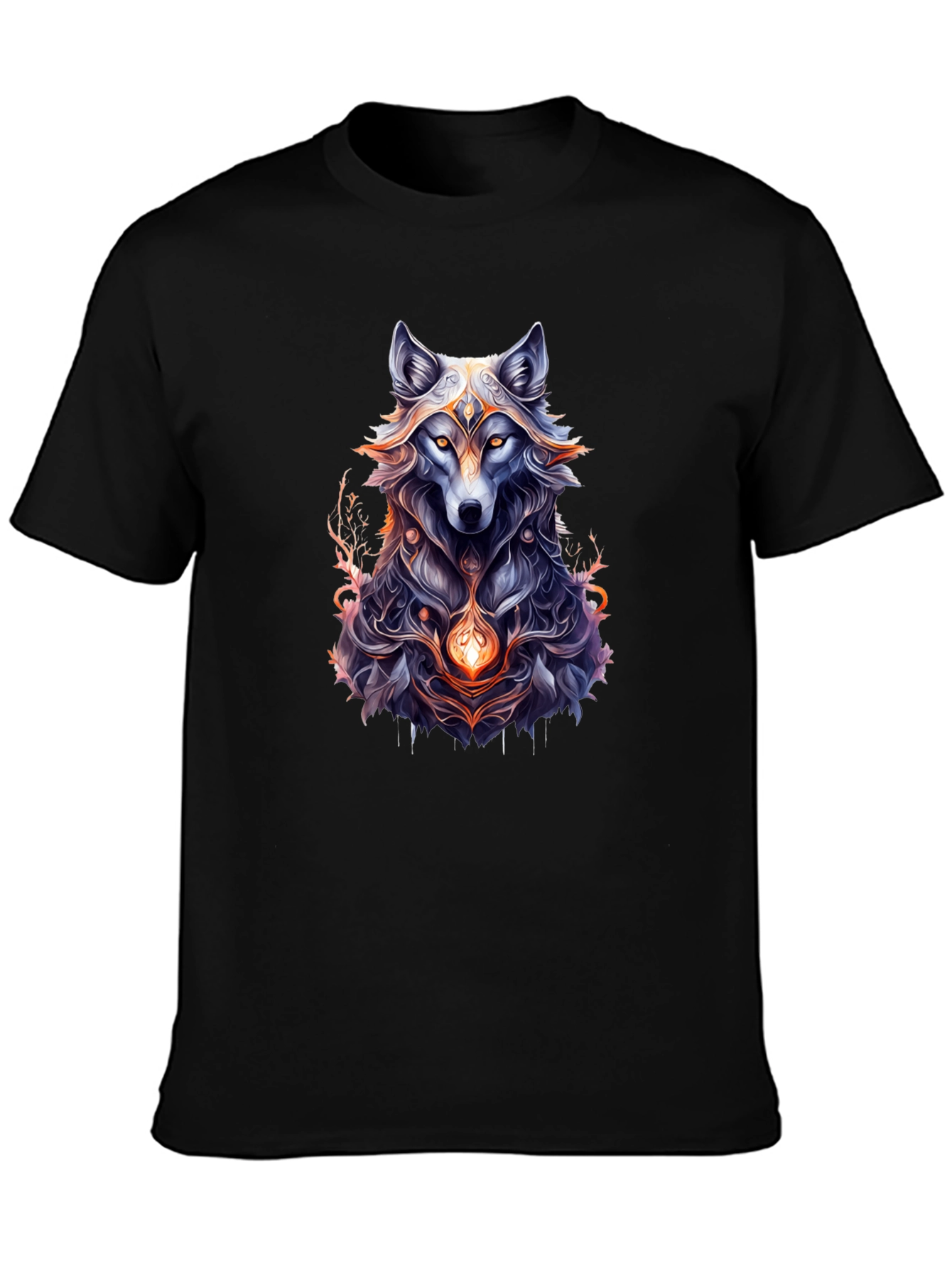 Mystic Wolf Graphic Tee - Black Cotton Comfort