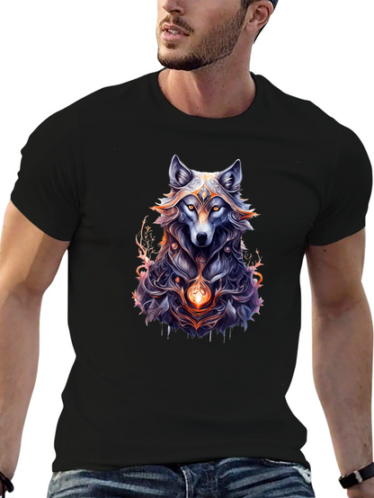 Mystic Wolf Graphic Tee - Black Cotton Comfort