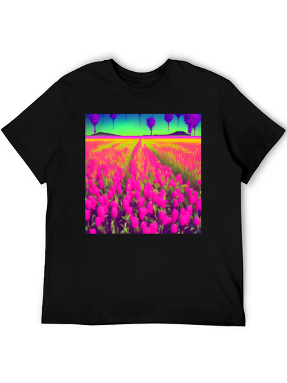 Vibrant Field Print Black T-Shirt