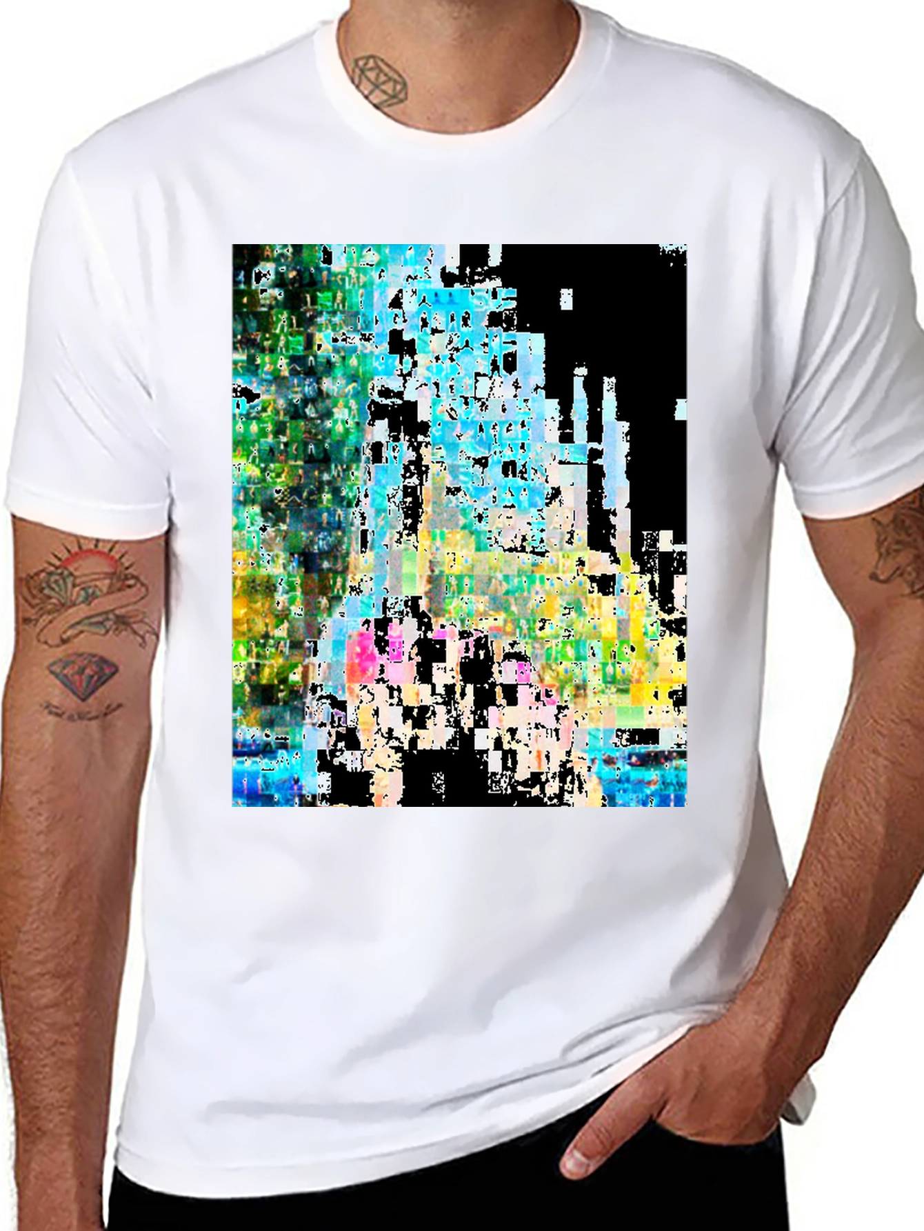 Abstract Glitch Art Black T-Shirt