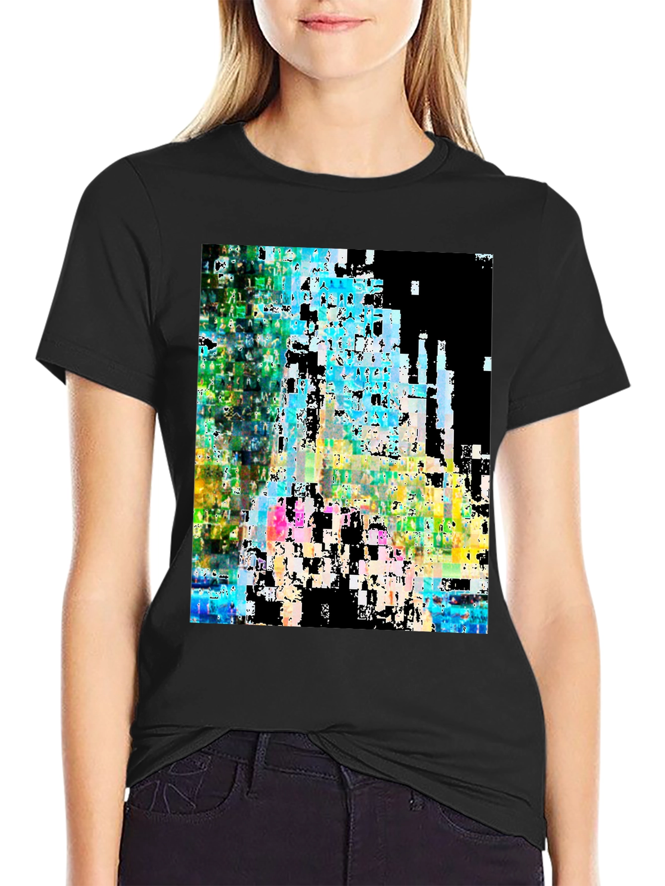 Abstract Glitch Art Black T-Shirt