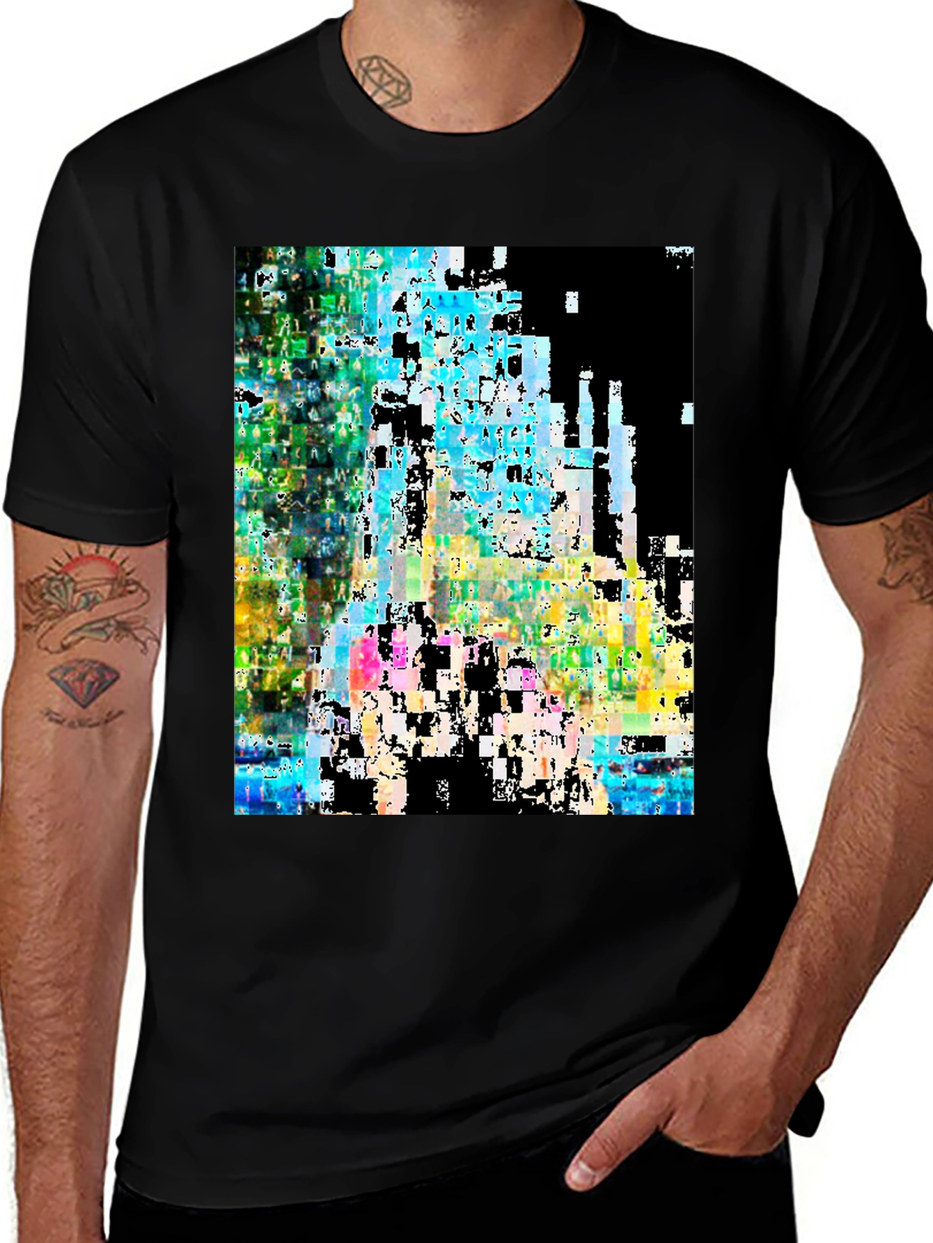 Abstract Glitch Art Black T-Shirt