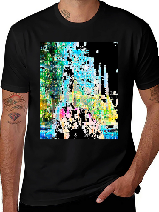 Abstract Glitch Art Black T-Shirt