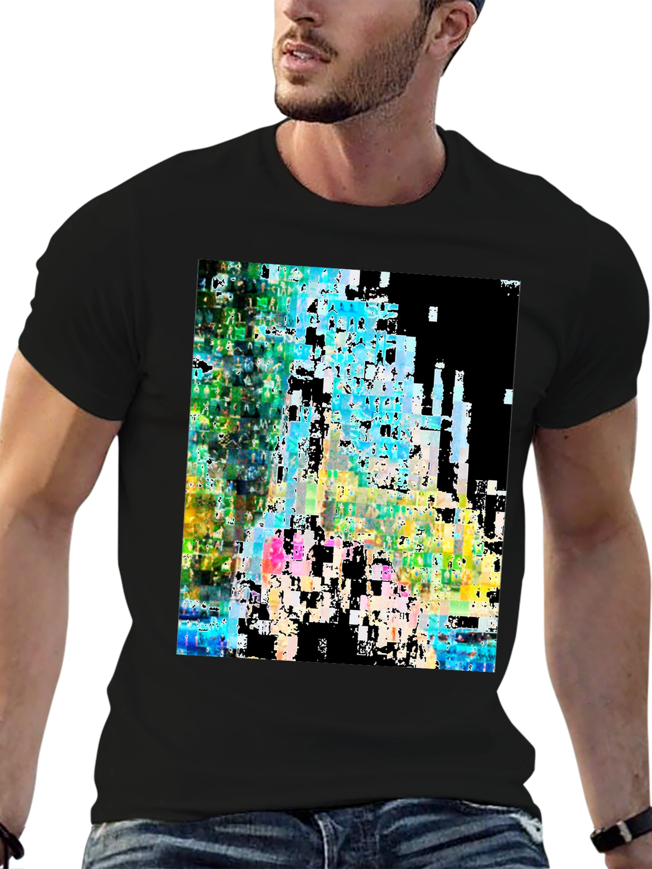 Abstract Glitch Art Black T-Shirt