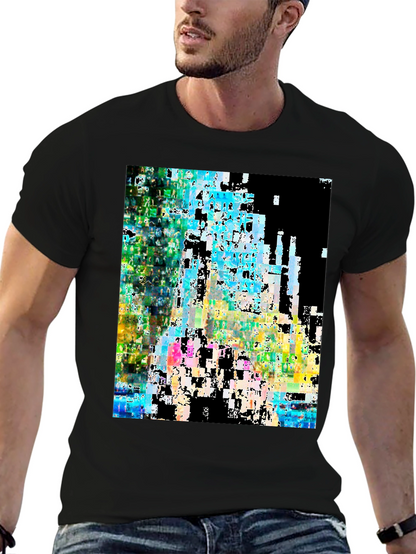 Abstract Glitch Art Black T-Shirt