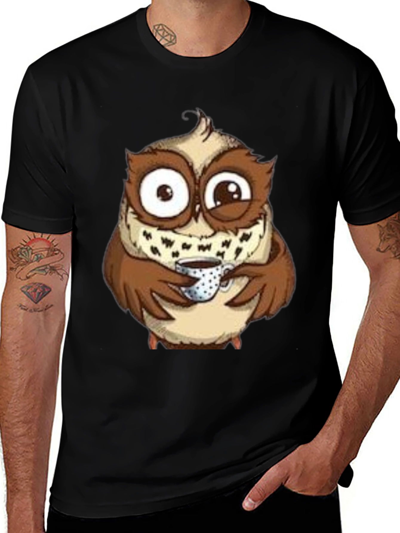 Owl Coffee Lover T-Shirt - Whimsical Bird Tee