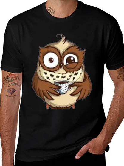 Owl Coffee Lover T-Shirt - Whimsical Bird Tee