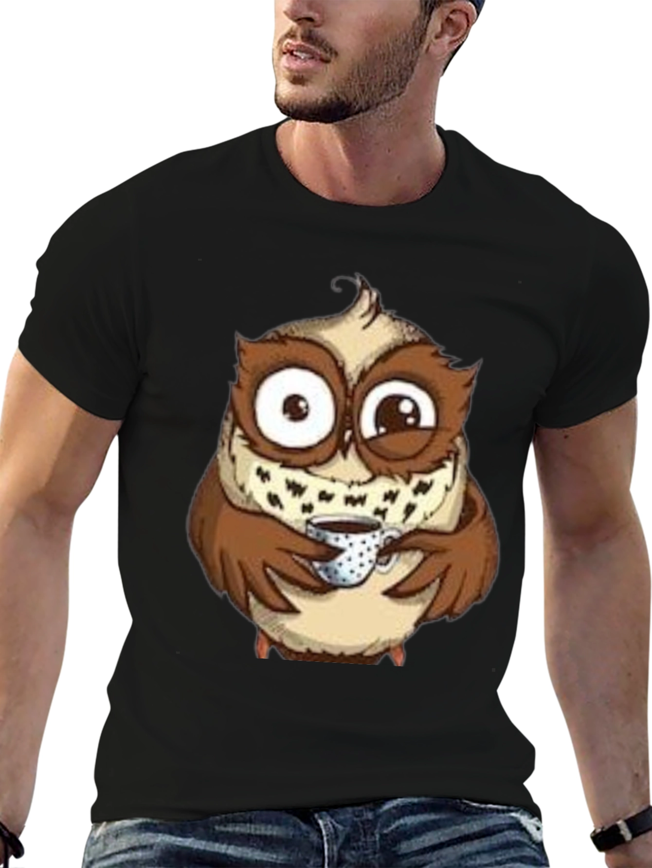 Owl Coffee Lover T-Shirt - Whimsical Bird Tee