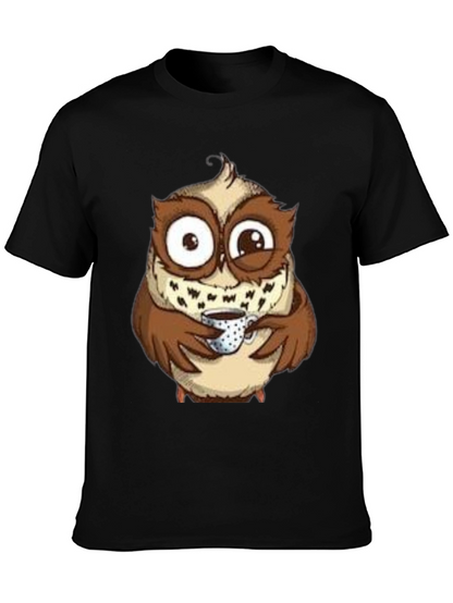 Owl Coffee Lover T-Shirt - Whimsical Bird Tee