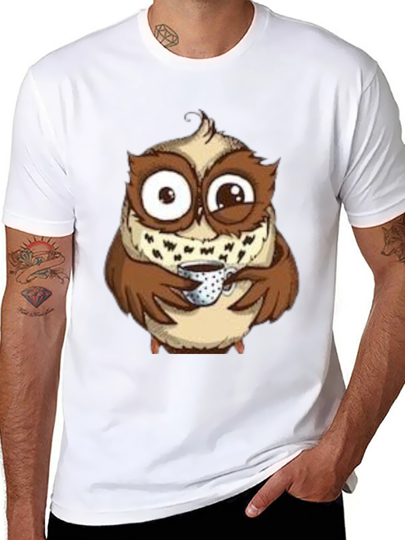 Owl Coffee Lover T-Shirt - Whimsical Bird Tee