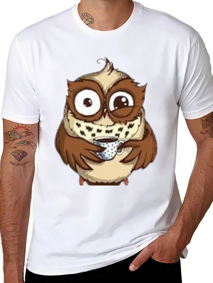 Owl Coffee Lover T-Shirt - Whimsical Bird Tee