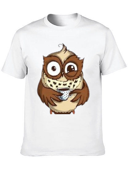 Owl Coffee Lover T-Shirt - Whimsical Bird Tee