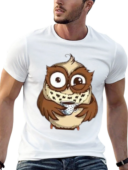Owl Coffee Lover T-Shirt - Whimsical Bird Tee