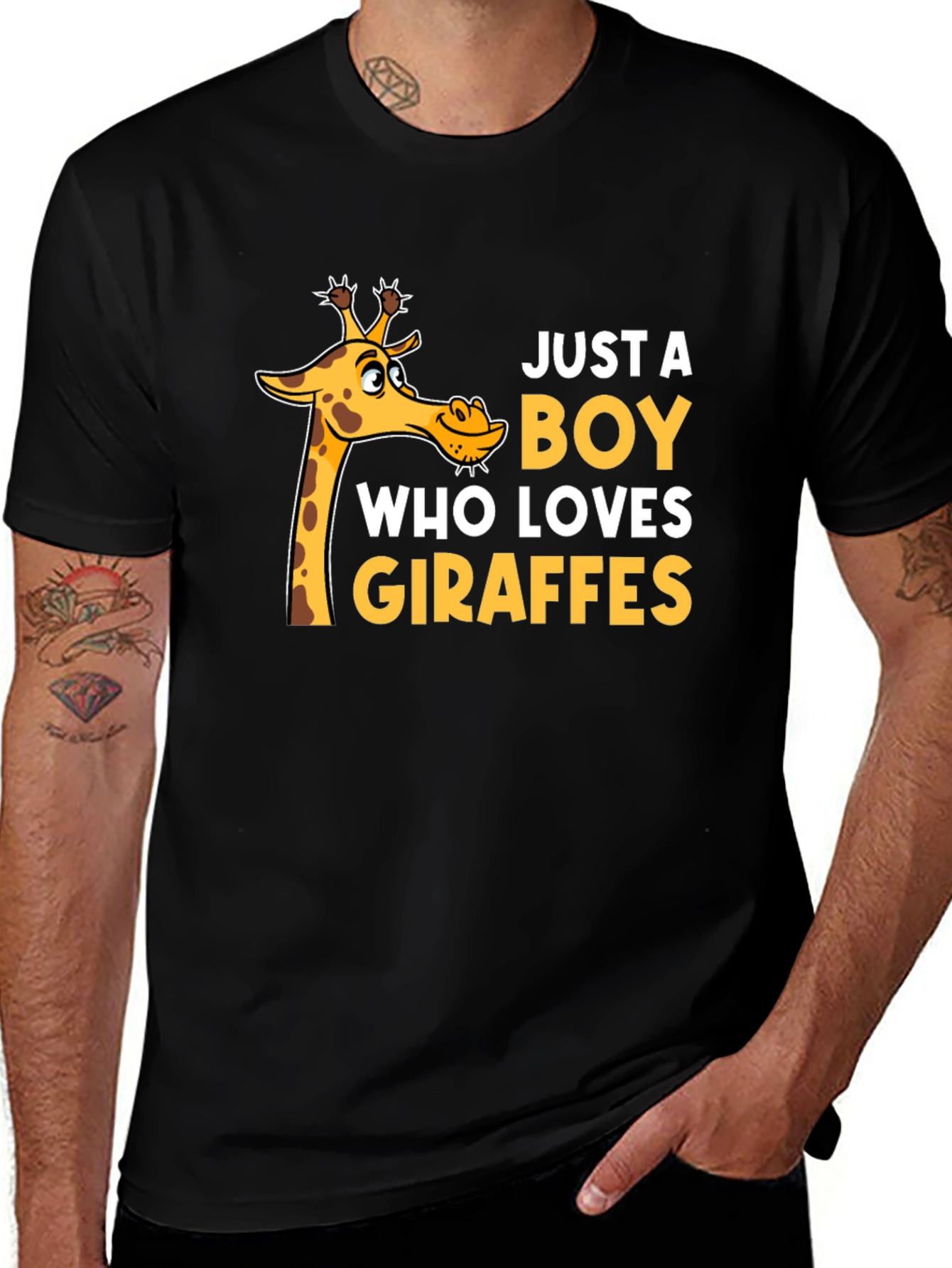 Just a Boy Who Loves Giraffes T-Shirt - Black