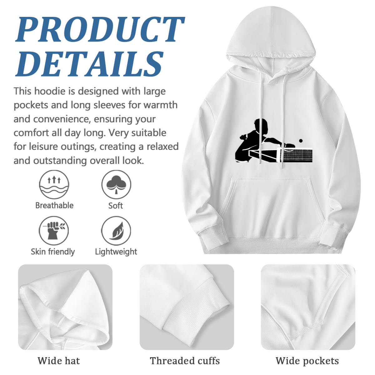 Ping Pong Action Silhouette Graphic Hoodie
