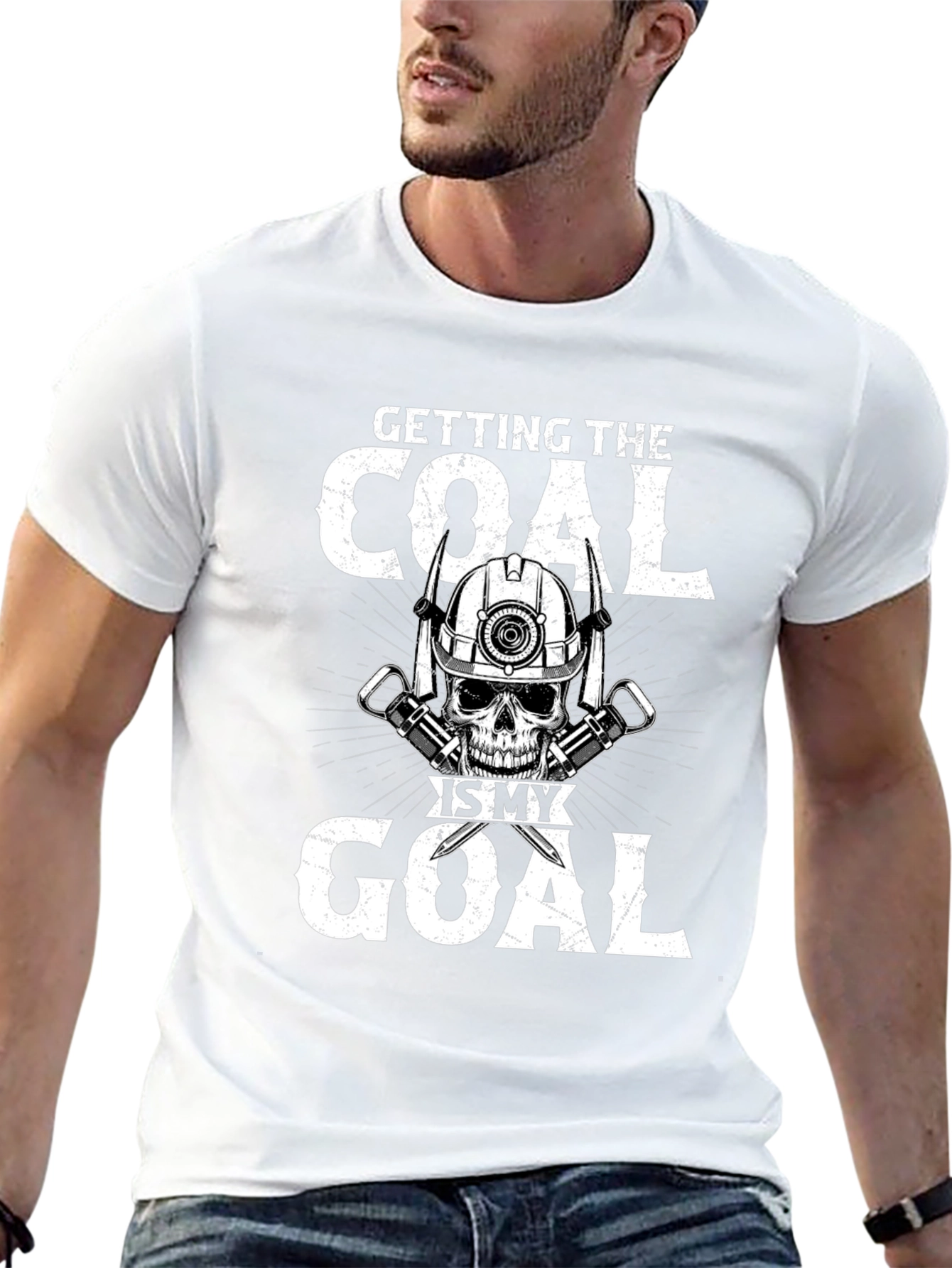 Coal Miner Skull Graphic T-Shirt