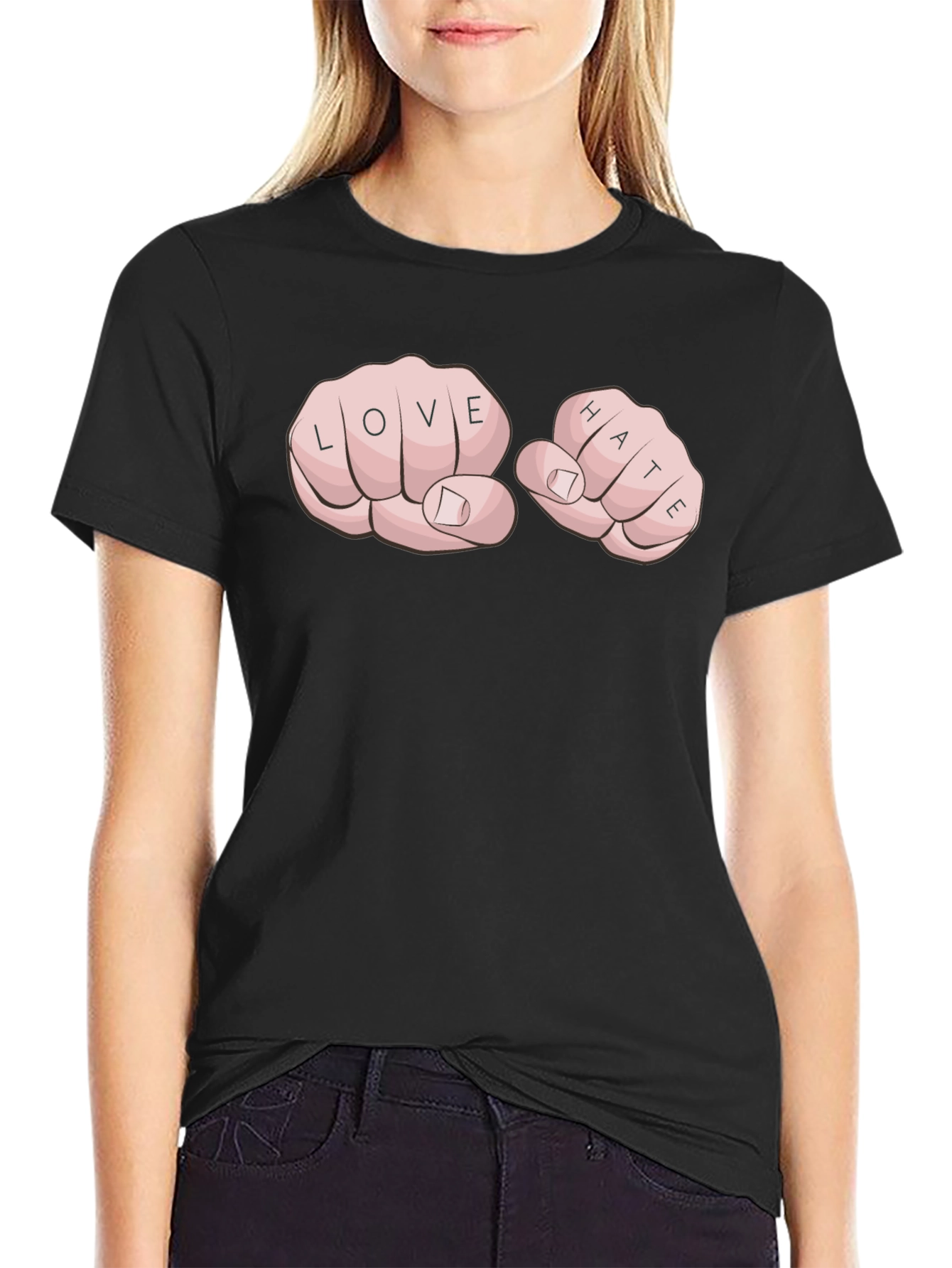 Love Hate Tattoo Fist Black T-Shirt