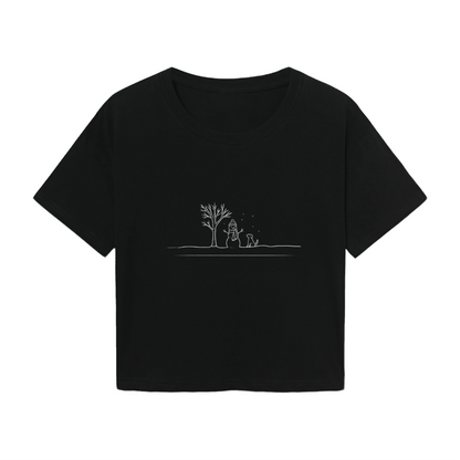Minimal Sketch Snowman & Dog Winter Simple Crop T?Shirt