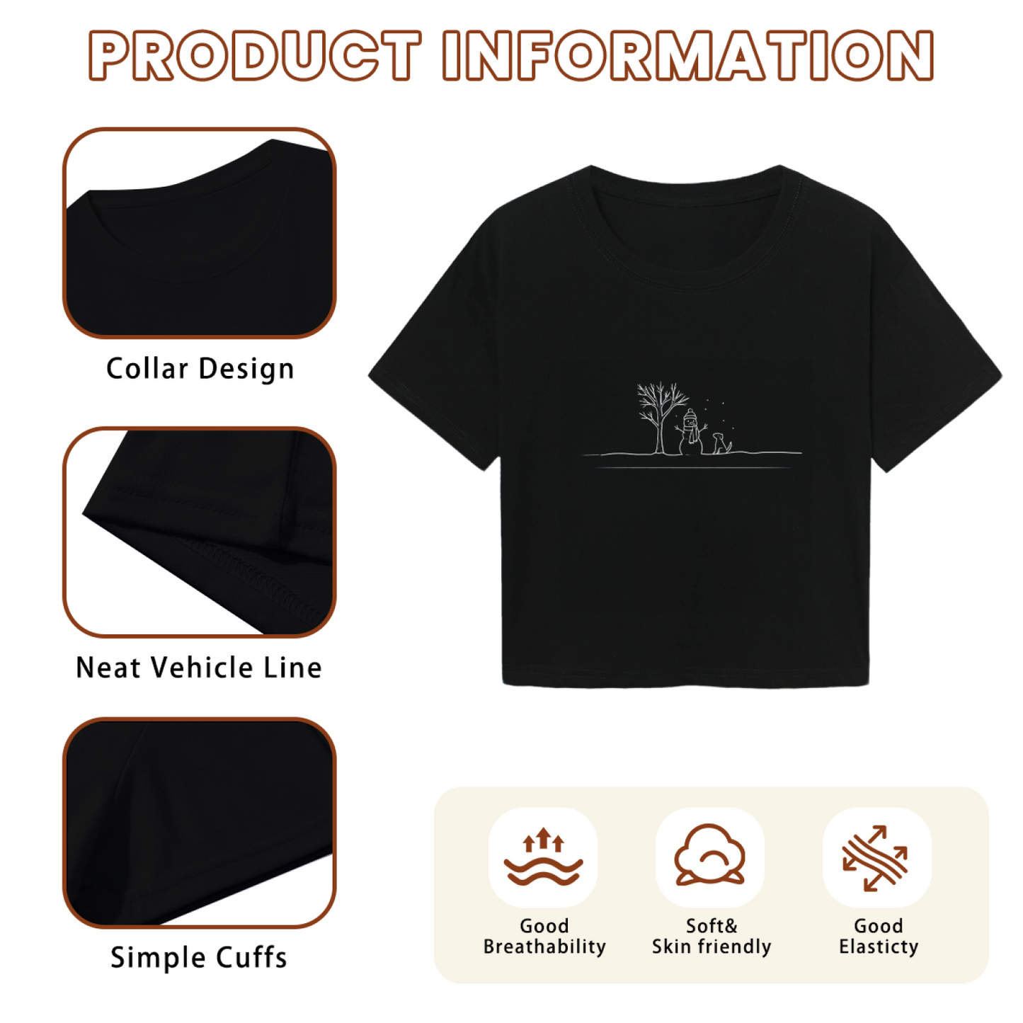 Minimal Sketch Snowman & Dog Winter Simple Crop T?Shirt