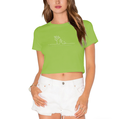 Minimal Sketch Snowman & Dog Winter Simple Crop T?Shirt