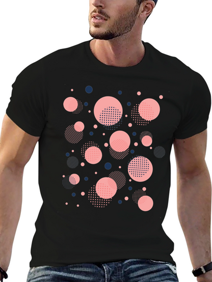Modern Geometric Circle Pattern Black T-Shirt
