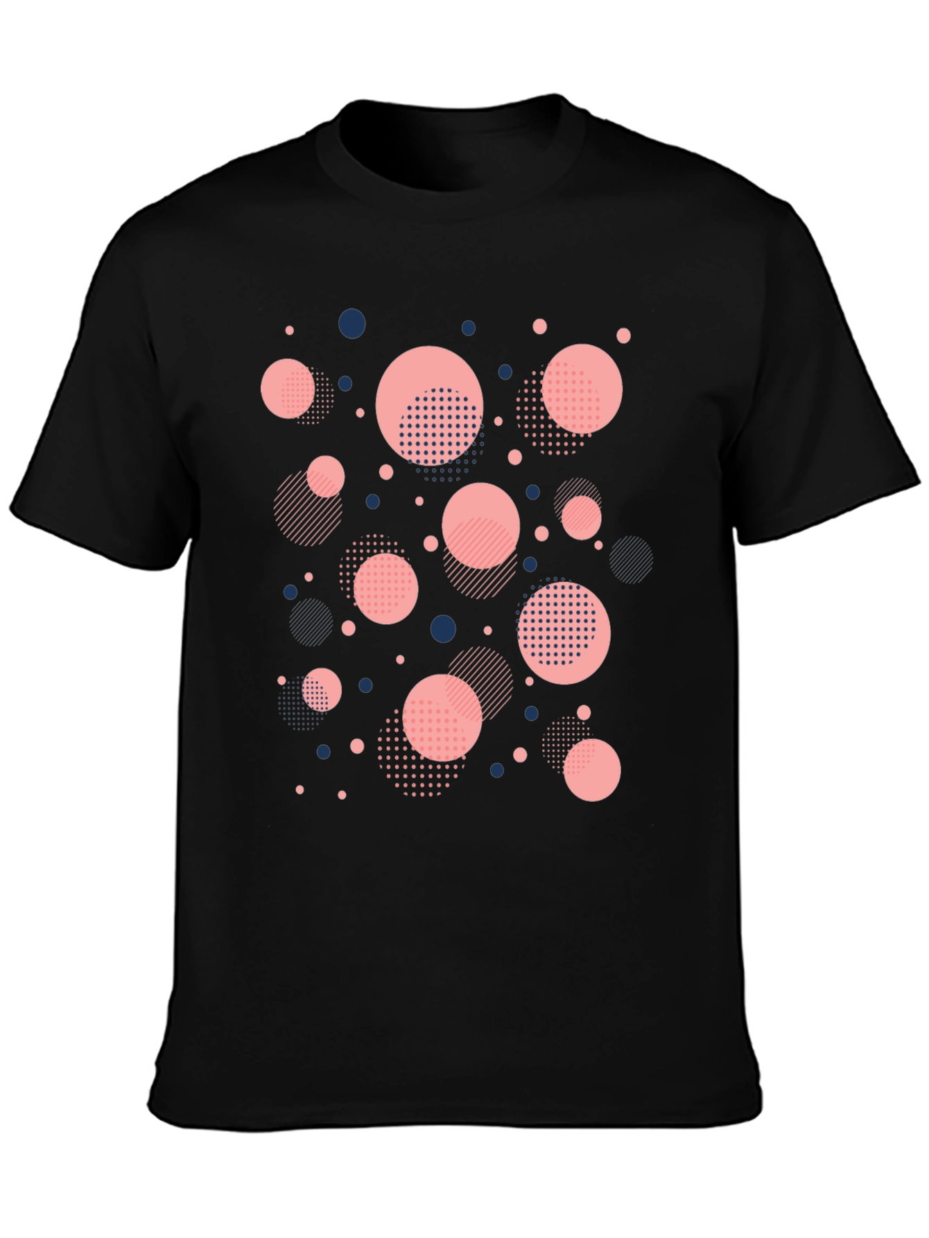Modern Geometric Circle Pattern Black T-Shirt