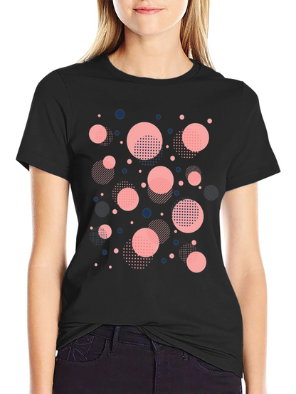 Modern Geometric Circle Pattern Black T-Shirt