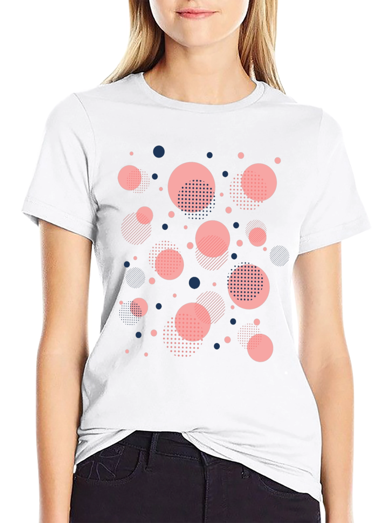 Modern Geometric Circle Pattern Black T-Shirt