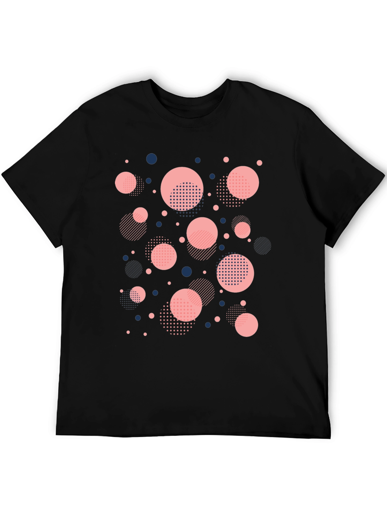 Modern Geometric Circle Pattern Black T-Shirt
