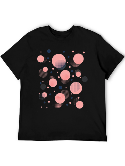 Modern Geometric Circle Pattern Black T-Shirt