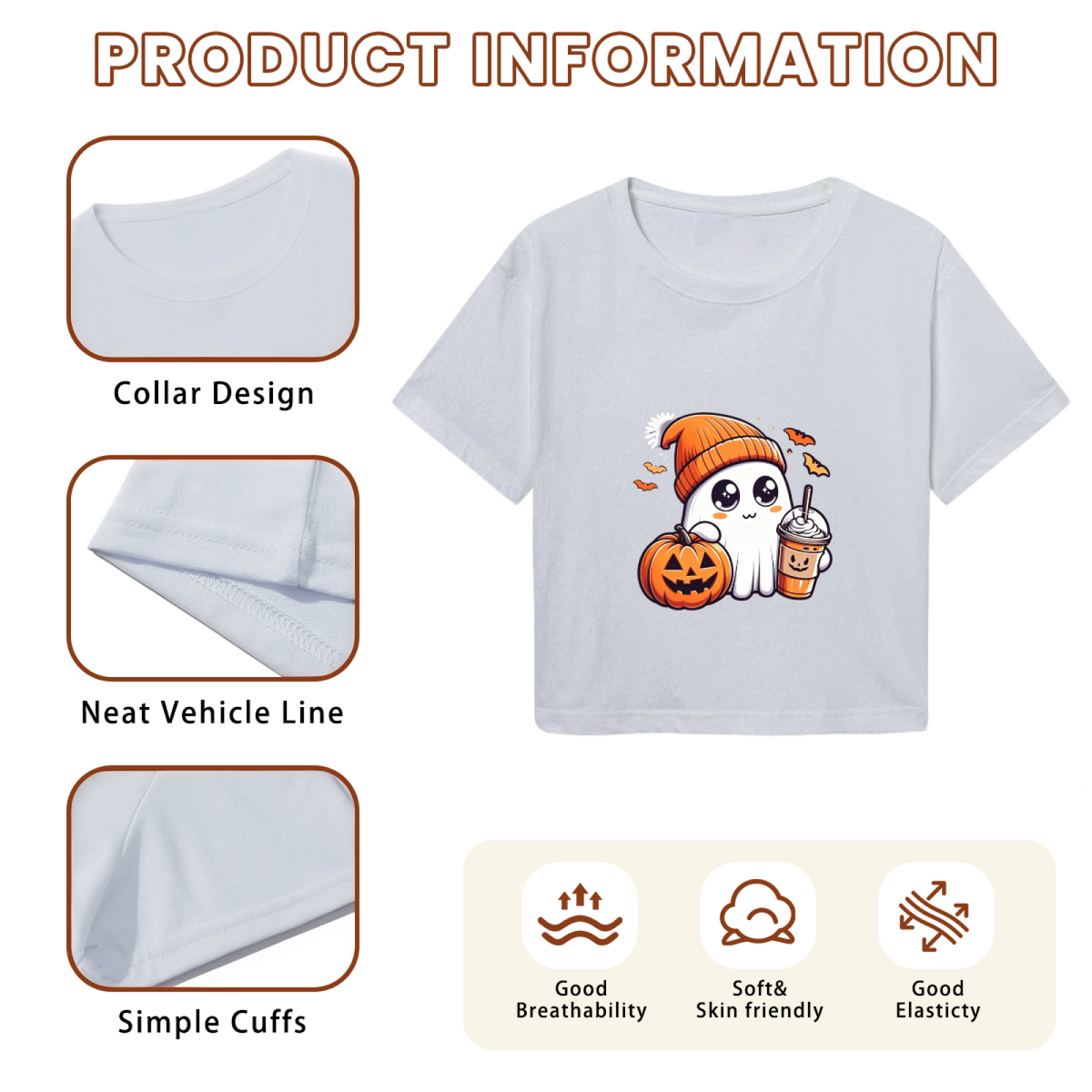 Cozy Coffee?Loving Ghost Pumpkin Fall Halloween Cute Crop Top