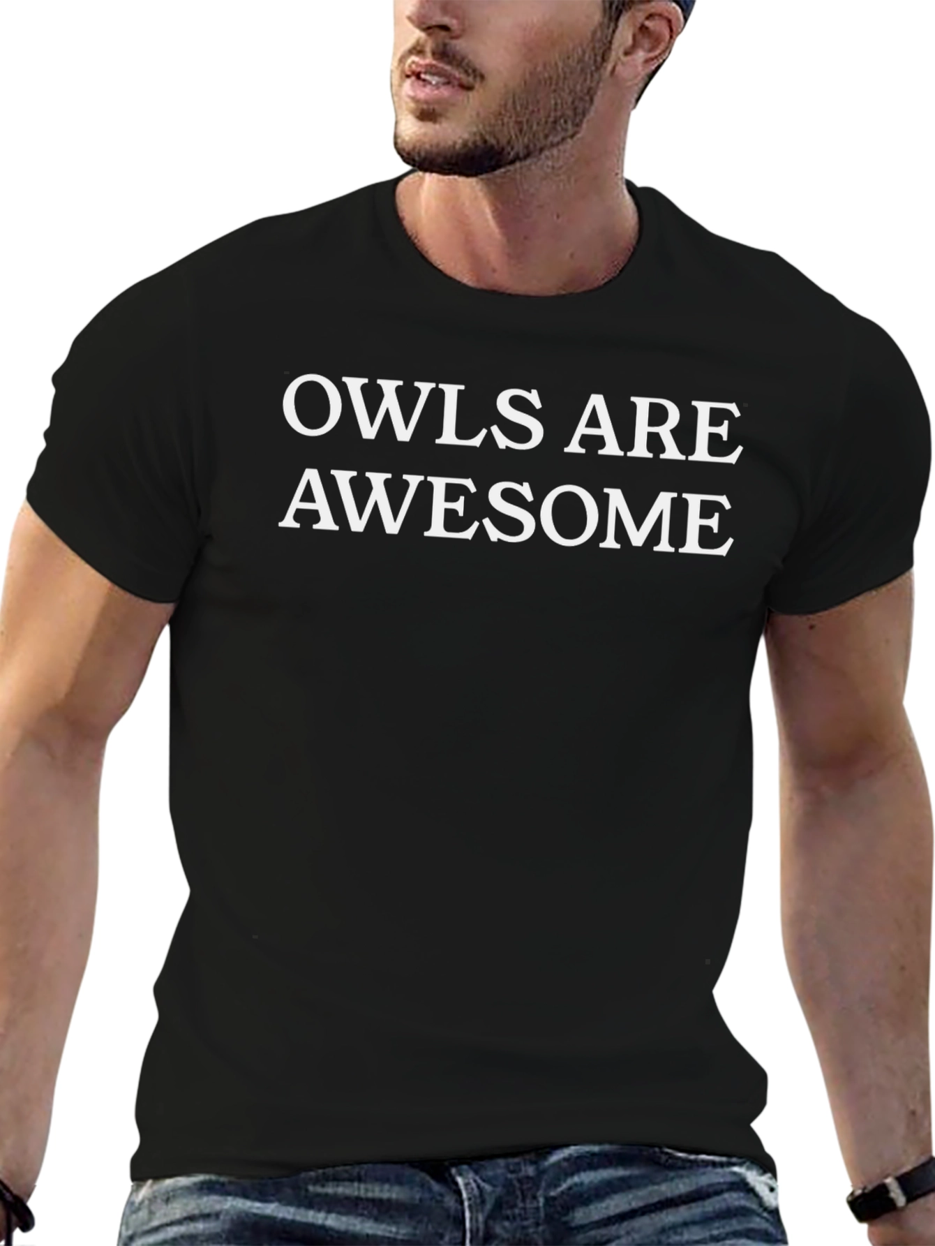 Owls Are Awesome Graphic Tee - Black Cotton T-Shirt